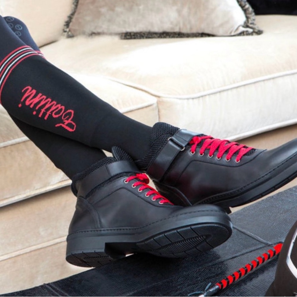 Stylish Black Ankle Boots with Red Laces